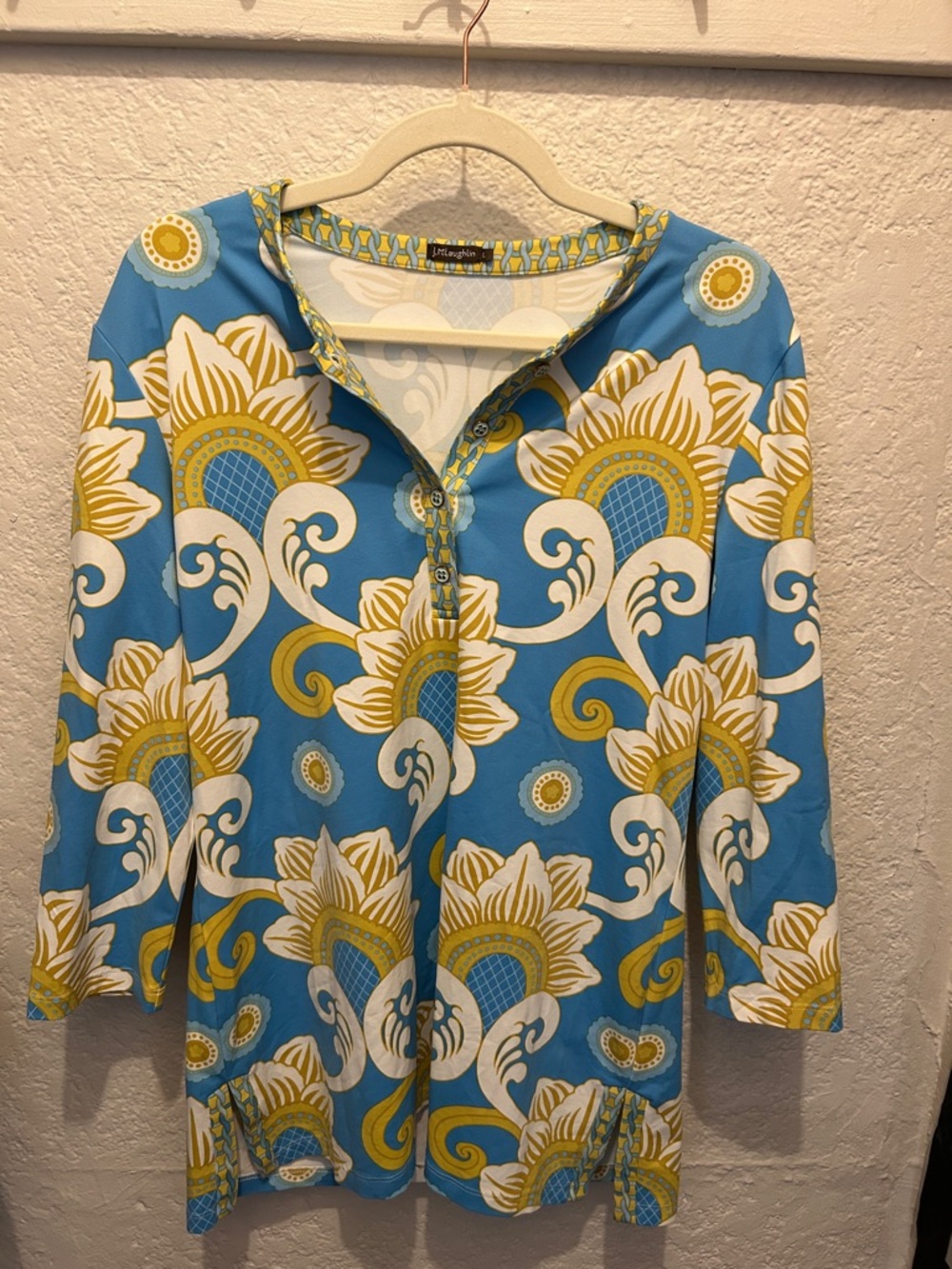 J. McLaughlin Blue, White & Yellow Floral Tunic Top